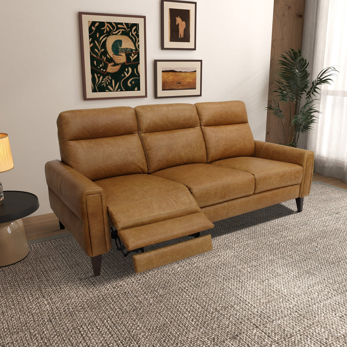Elliot Tan Waxy Genuine Leather Left Incliner Sofa from Midinmod - Luna Furniture