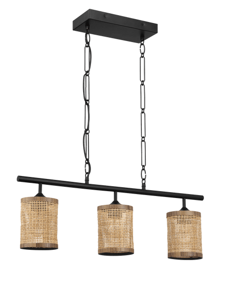 Elysian Three Lights Island With Natural Rattan Shade Farmhouse Chain Ceiling Lamp from Midinmod - Luna Furniture