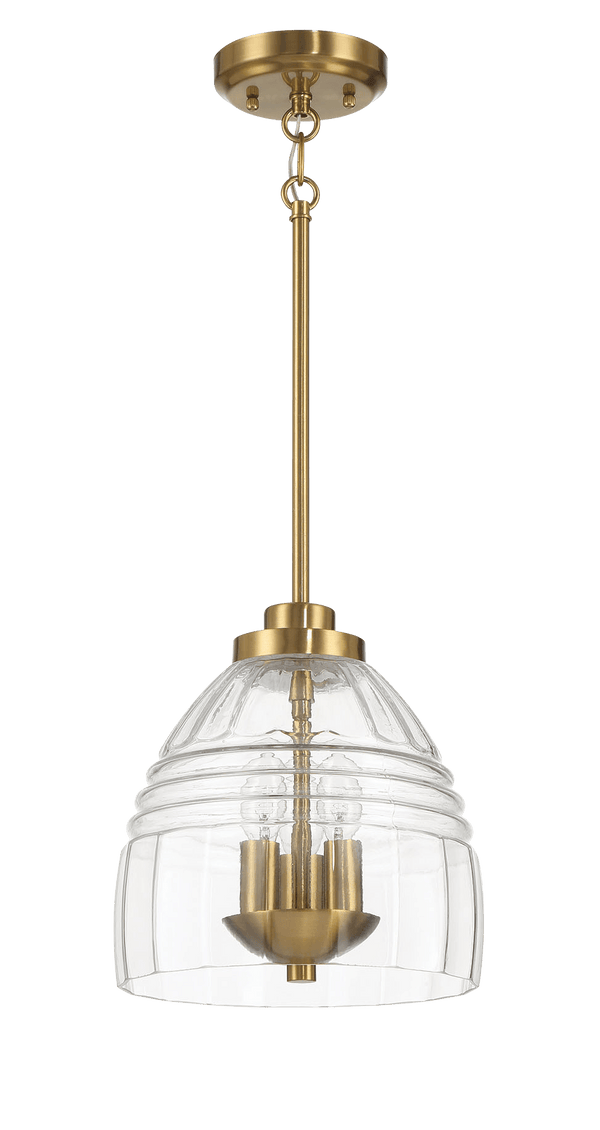 Ember Three Candle Lights Chain Pendant With Clear Glass - Satin Brass