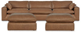 Emilia Caramel 3-Piece Sectional and 2 Ottomans from Ashley Furniture - Luna Furniture