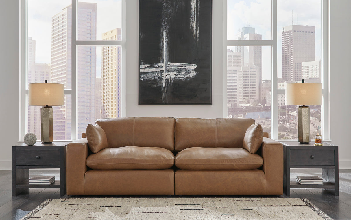 Emilia Caramel Leather 2-Piece Loveseat from Ashley - Luna Furniture