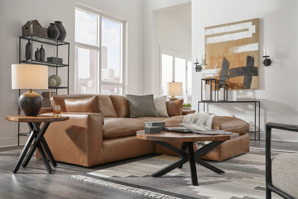 Emilia Caramel Leather 3-Piece Modular Sectional with Ottoman from Ashley - Luna Furniture