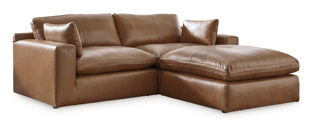 Emilia Caramel Leather 3-Piece Modular Sectional with Ottoman from Ashley - Luna Furniture