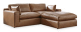 Emilia Caramel Leather 3-Piece Modular Sectional with Ottoman from Ashley - Luna Furniture