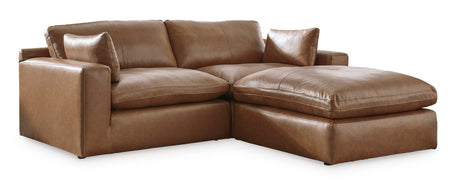 Emilia Caramel Leather 3-Piece Modular Sectional with Ottoman from Ashley - Luna Furniture