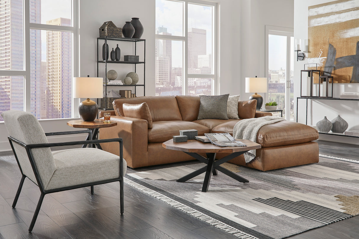 Emilia Caramel Leather 3-Piece Modular Sectional with Ottoman from Ashley - Luna Furniture