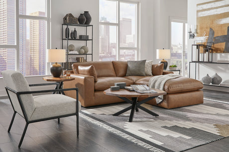 Emilia Caramel Leather 3-Piece Modular Sectional with Ottoman from Ashley - Luna Furniture