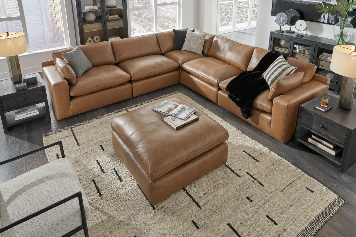 Emilia Caramel Leather 5-Piece Modular Sectional from Ashley - Luna Furniture