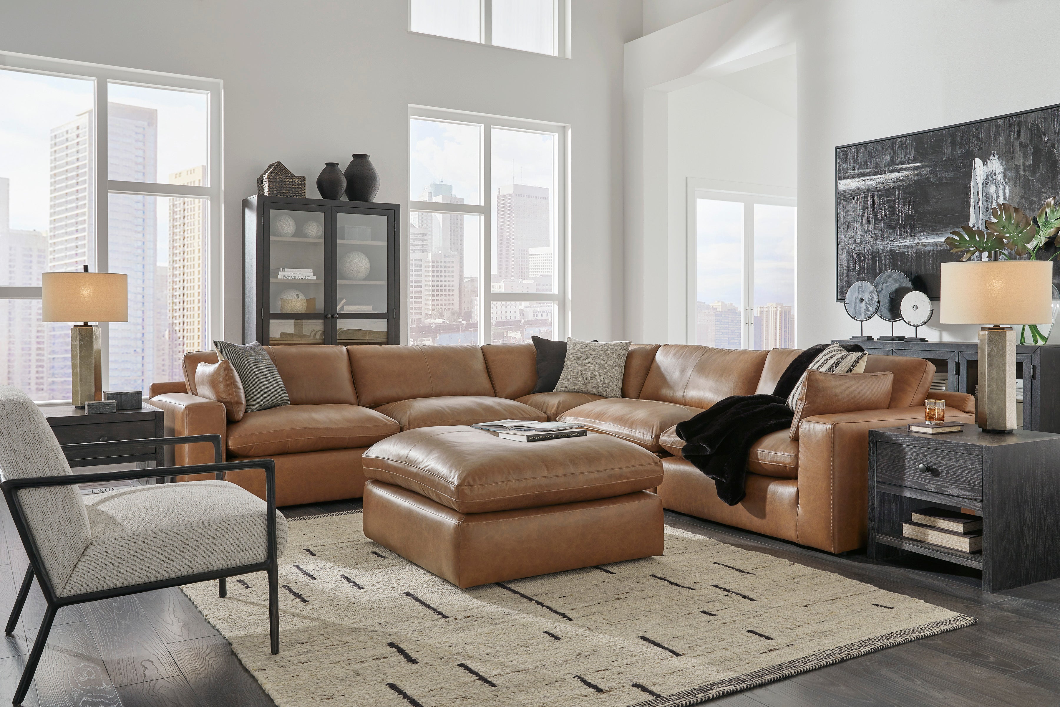 Emilia Caramel Leather 5-Piece Modular Sectional – Luna Furniture