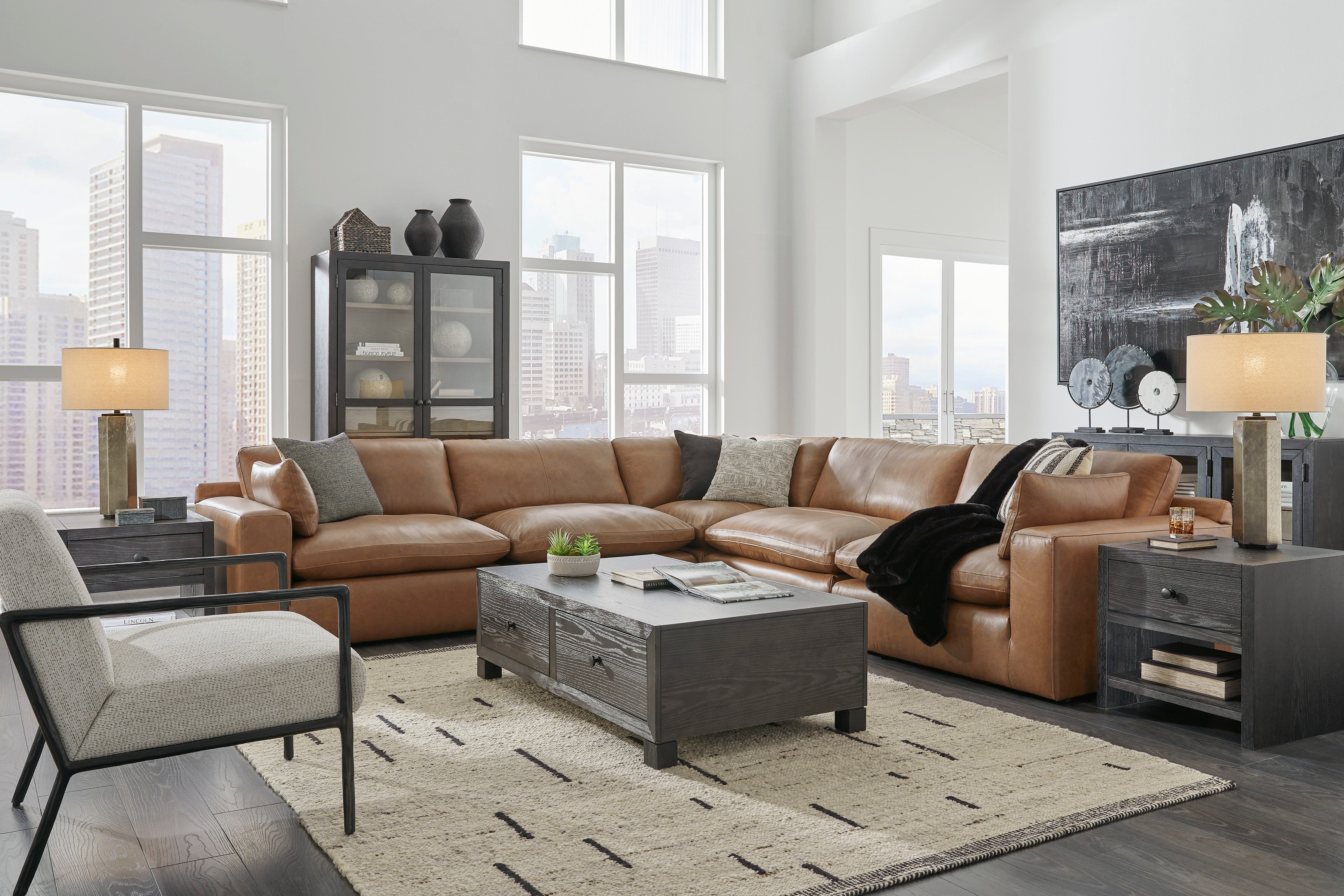 Emilia Caramel Leather 5-Piece Modular Sectional – Luna Furniture