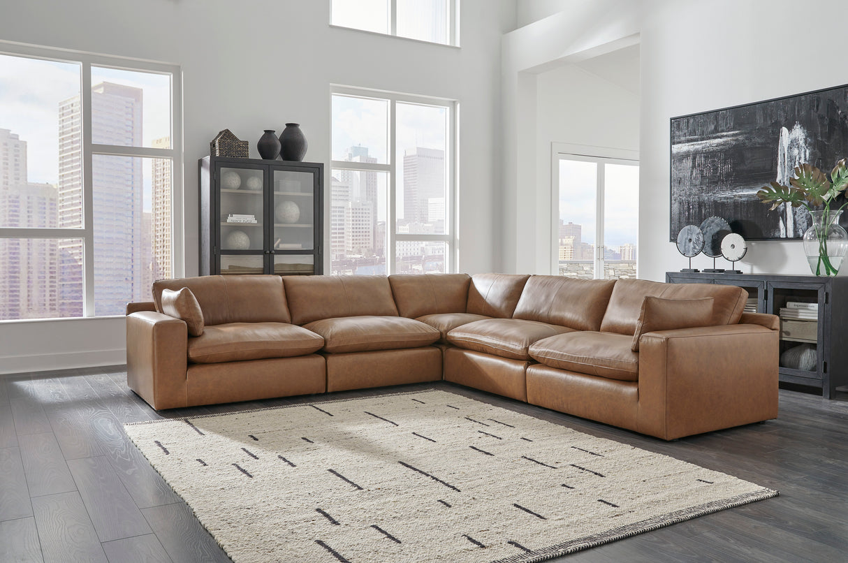 Emilia Caramel Leather 5-Piece Modular Sectional from Ashley - Luna Furniture