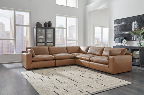 Emilia Caramel Leather 5-Piece Modular Sectional from Ashley - Luna Furniture