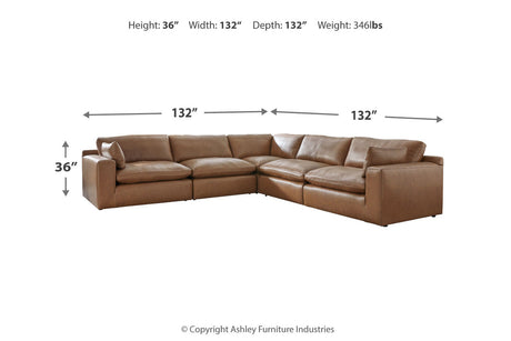 Emilia Caramel Leather 5-Piece Modular Sectional from Ashley - Luna Furniture