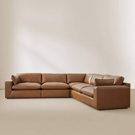Emilia Caramel Leather 5-Piece Modular Sectional from Ashley - Luna Furniture