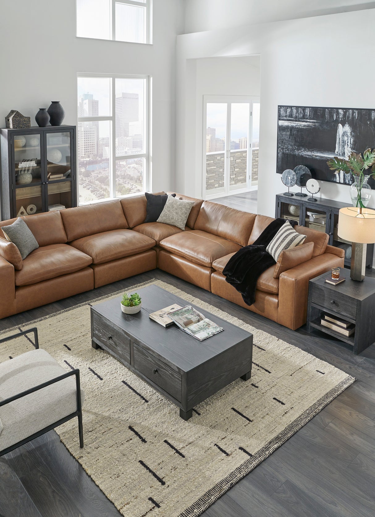 Emilia Caramel Leather 6-Piece Modular Sectional from Ashley - Luna Furniture