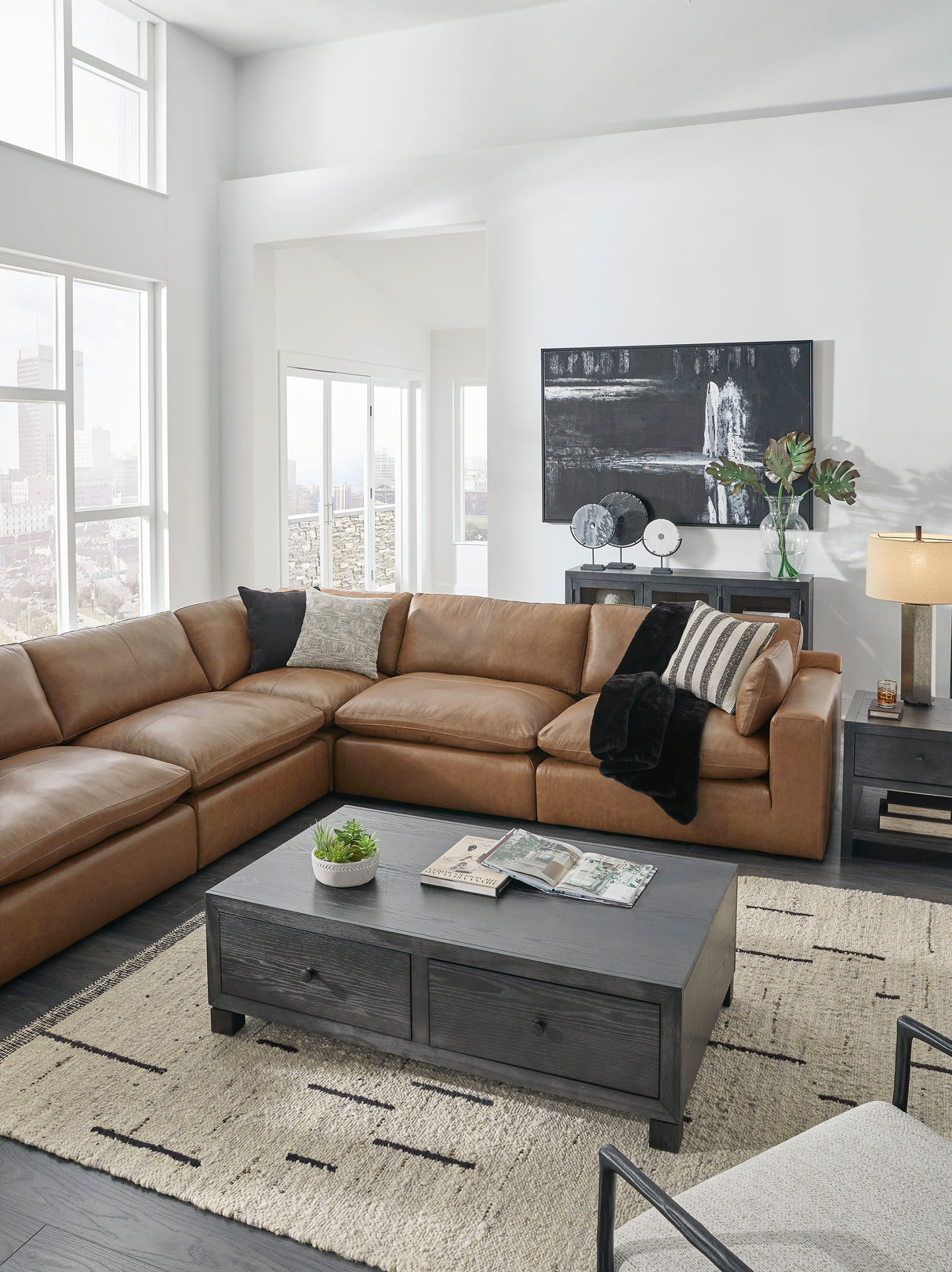 Emilia Caramel Leather 7-Piece Modular Sectional from Ashley - Luna Furniture