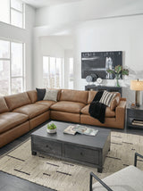 Emilia Caramel Leather 7-Piece Modular Sectional from Ashley - Luna Furniture