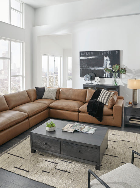 Emilia Caramel Leather 7-Piece Modular Sectional from Ashley - Luna Furniture