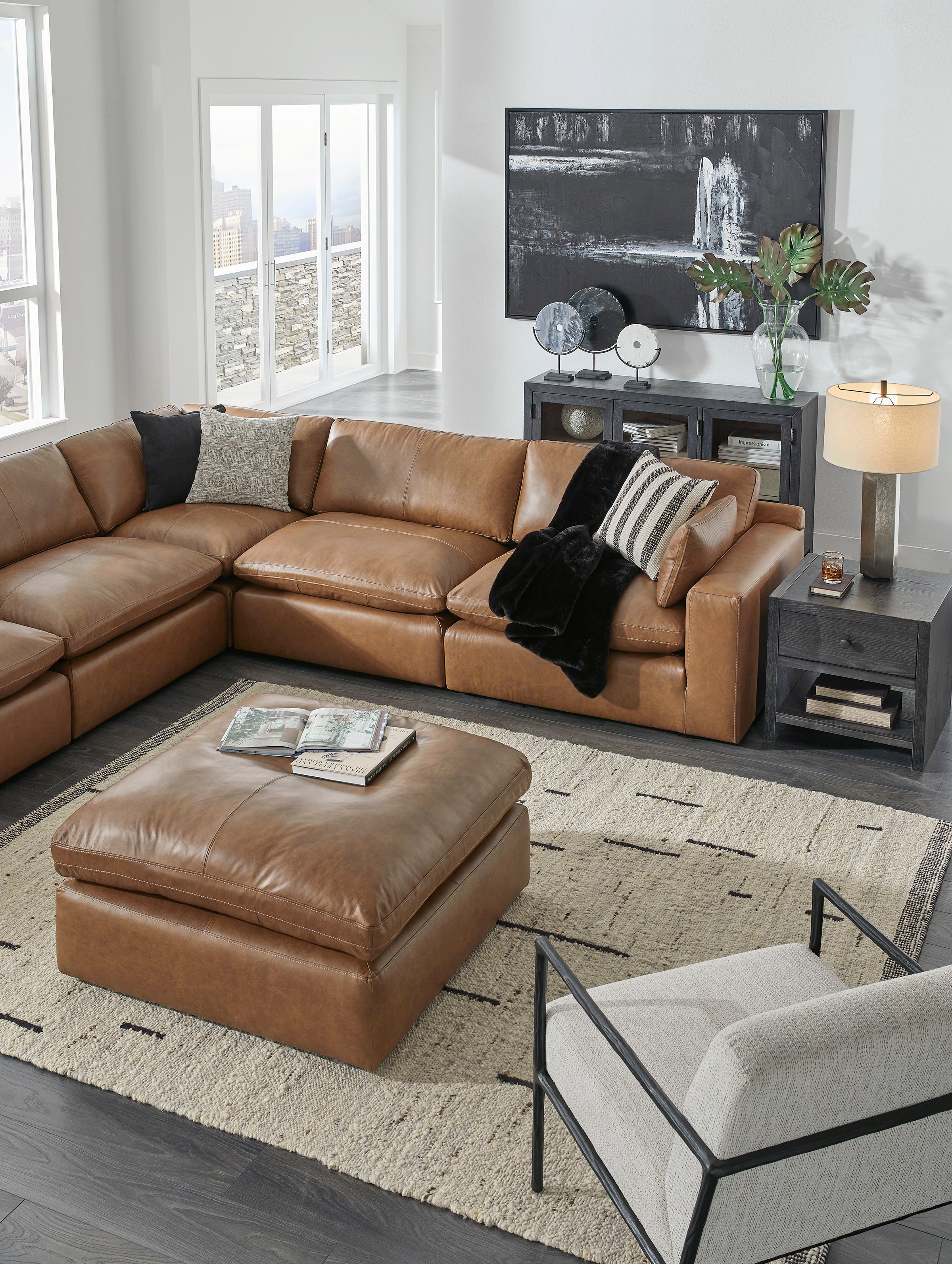 Ashley Emilia Caramel Leather 7-Piece Modular Sectional – Luna