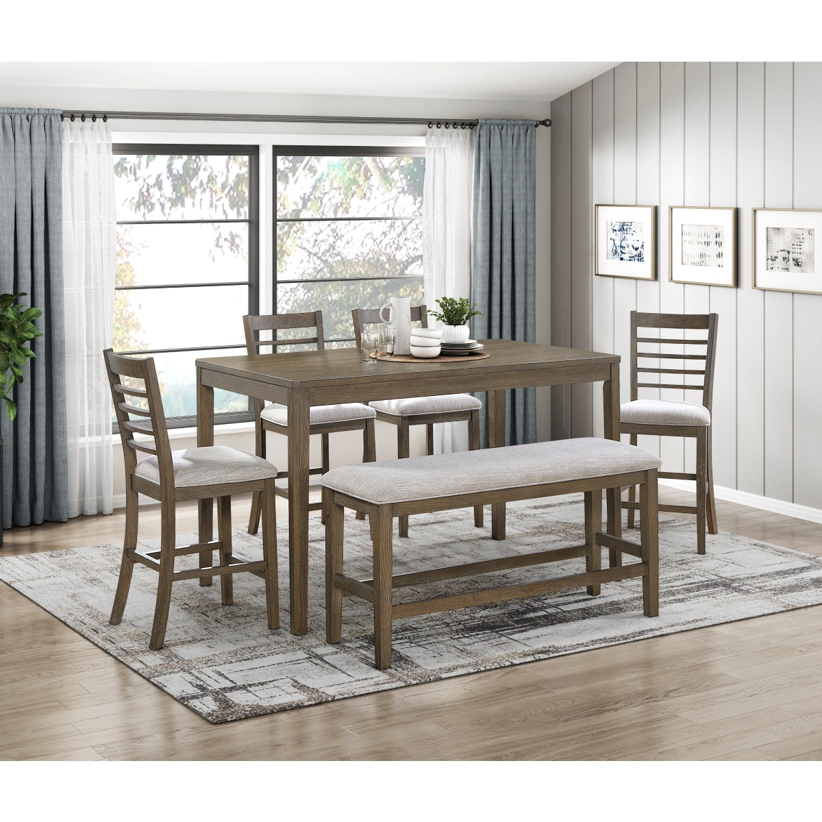 Emilia Light Brown 6-Piece Counter Height Set from Homelegance - Luna Furniture