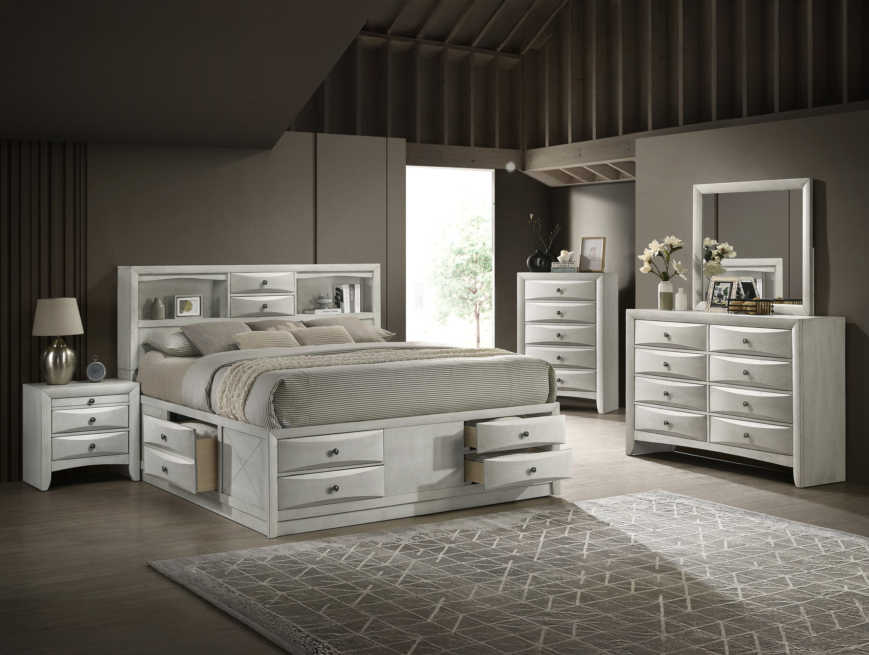 Emily White Storage Platform Bedroom Set – Luna Furniture