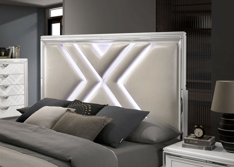 Emmeline White LED King Storage Platform Bed from Furniture of America - Luna Furniture