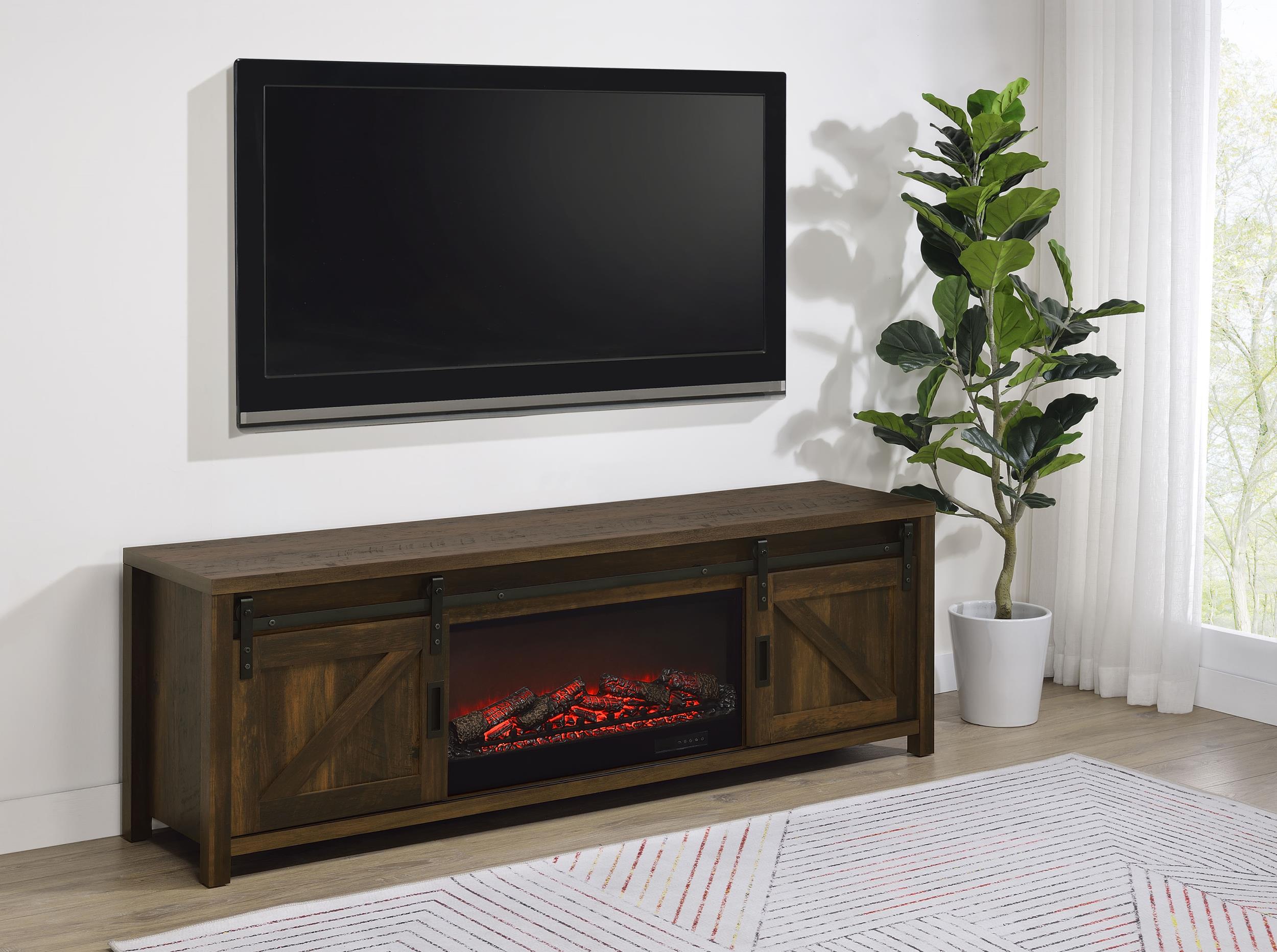 Enfield Dark Pine 71-inch TV Stand Fireplace Media Console – Luna