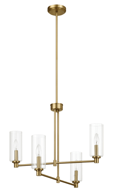 Enigma Four Lights Chandelier With Clear Ribbed Glass -Satin Brass from Midinmod - Luna Furniture