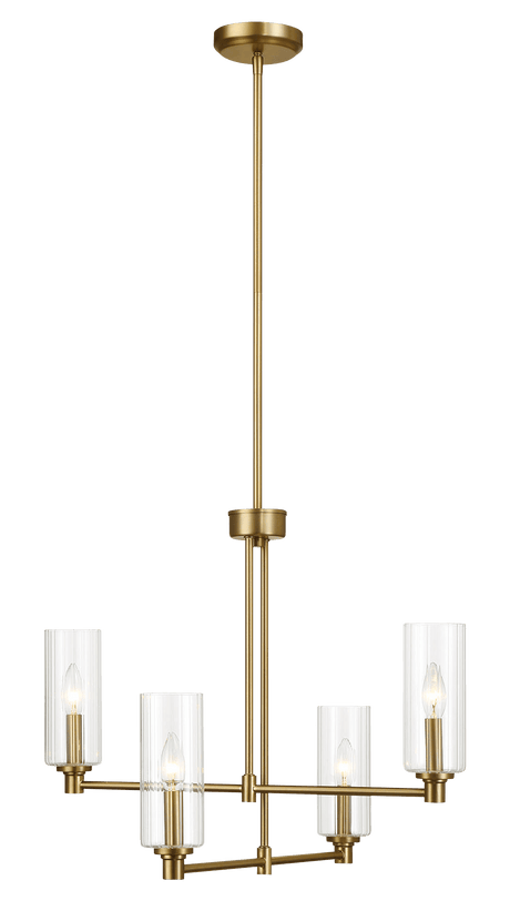 Enigma Four Lights Chandelier With Clear Ribbed Glass -Satin Brass from Midinmod - Luna Furniture