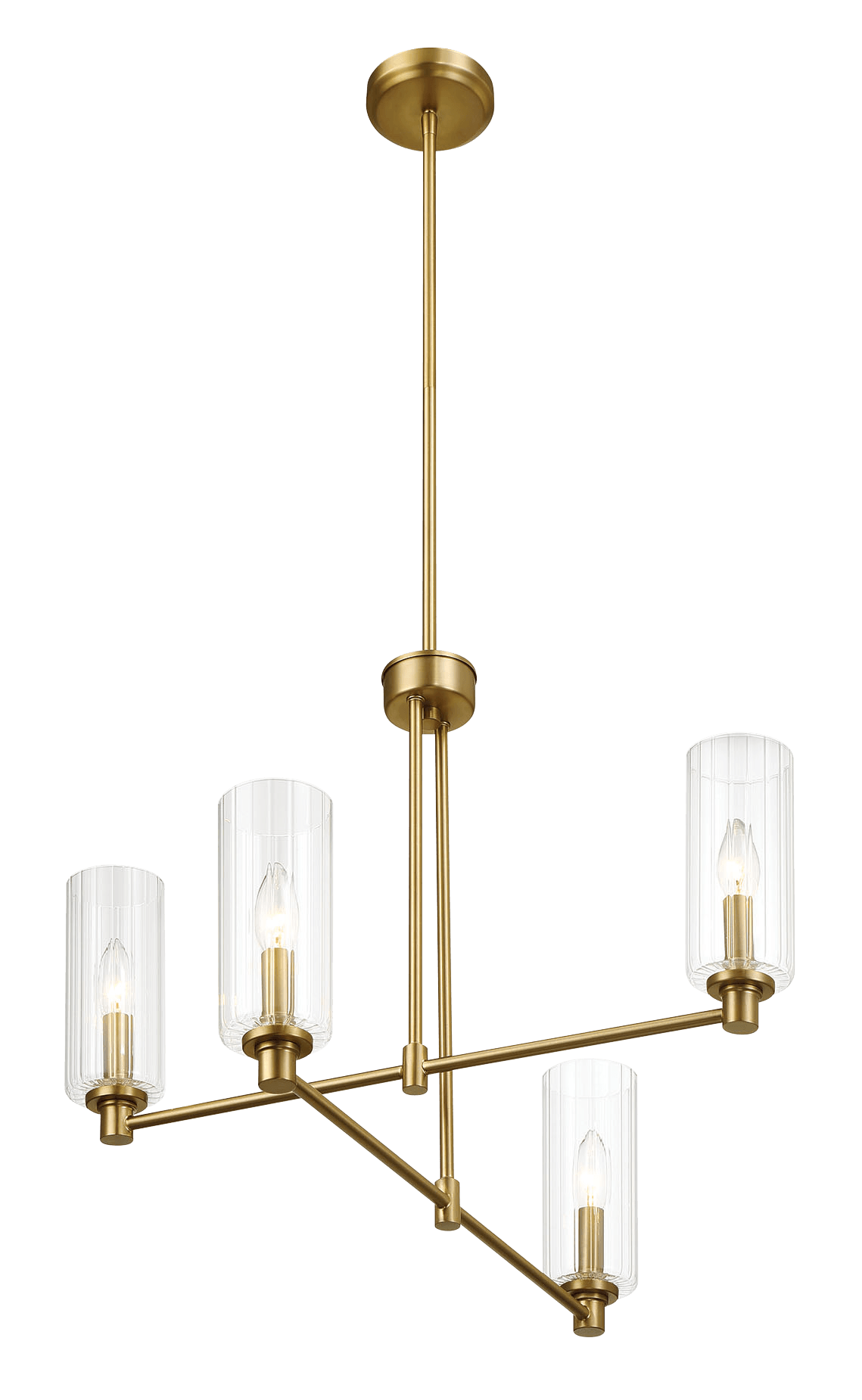 Enigma Four Lights Chandelier With Clear Ribbed Glass -Satin Brass from Midinmod - Luna Furniture