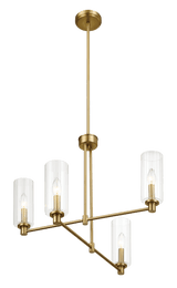Enigma Four Lights Chandelier With Clear Ribbed Glass -Satin Brass from Midinmod - Luna Furniture