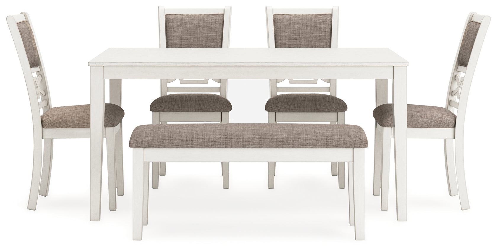 Erinberg Antique White Dining Table and 4 Chairs and Bench (Set of 6) from Ashley - Luna Furniture