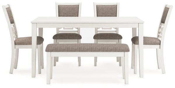 Erinberg Antique White Dining Table and 4 Chairs and Bench (Set of 6)