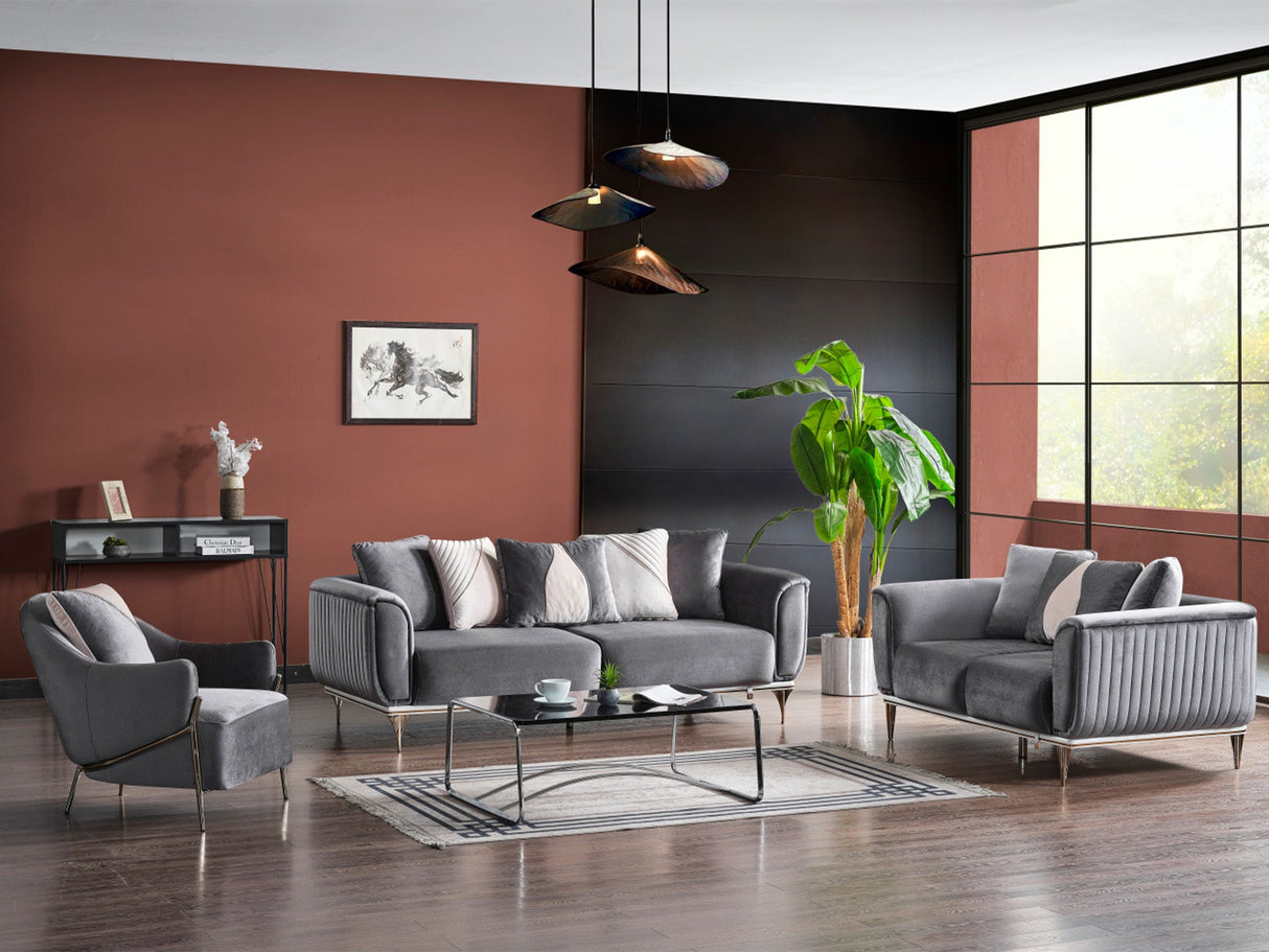 Esperanza Dark Gray 3-Piece Living Room Set (Sofa & Loveseat & Chair) from Furnia - Luna Furniture