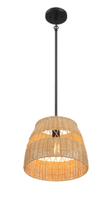 Essence Single Lights Pendant With Rattan Shade Black Metal Finish for Farmhouse Style from Midinmod - Luna Furniture