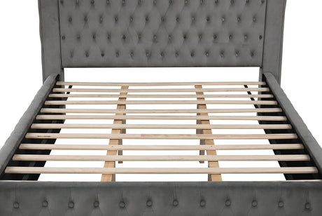 Etherea Gray King Upholstered Platform Poster Bed from Furniture of America - Luna Furniture