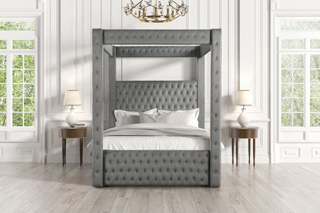Etherea Gray King Upholstered Platform Poster Bed from Furniture of America - Luna Furniture