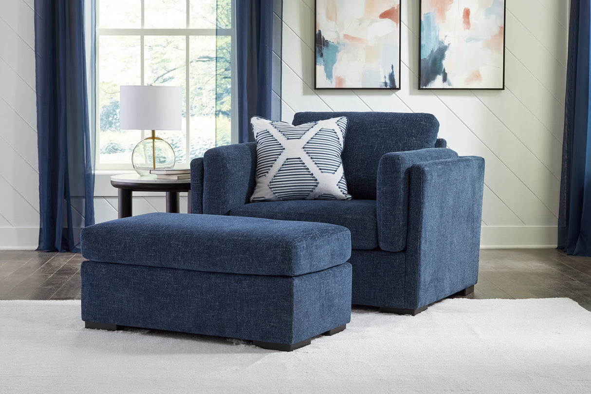 Evansley Chair and Ottoman in Navy from Ashley - Luna Furniture