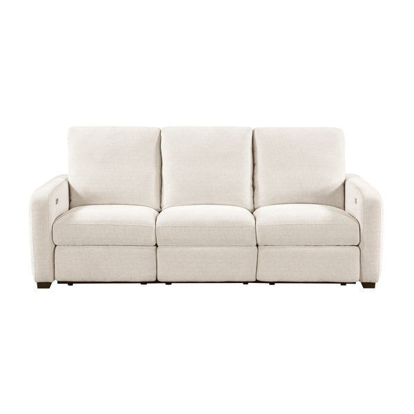 Vera Beige Power Double Reclining Sofa with USB Charging Ports