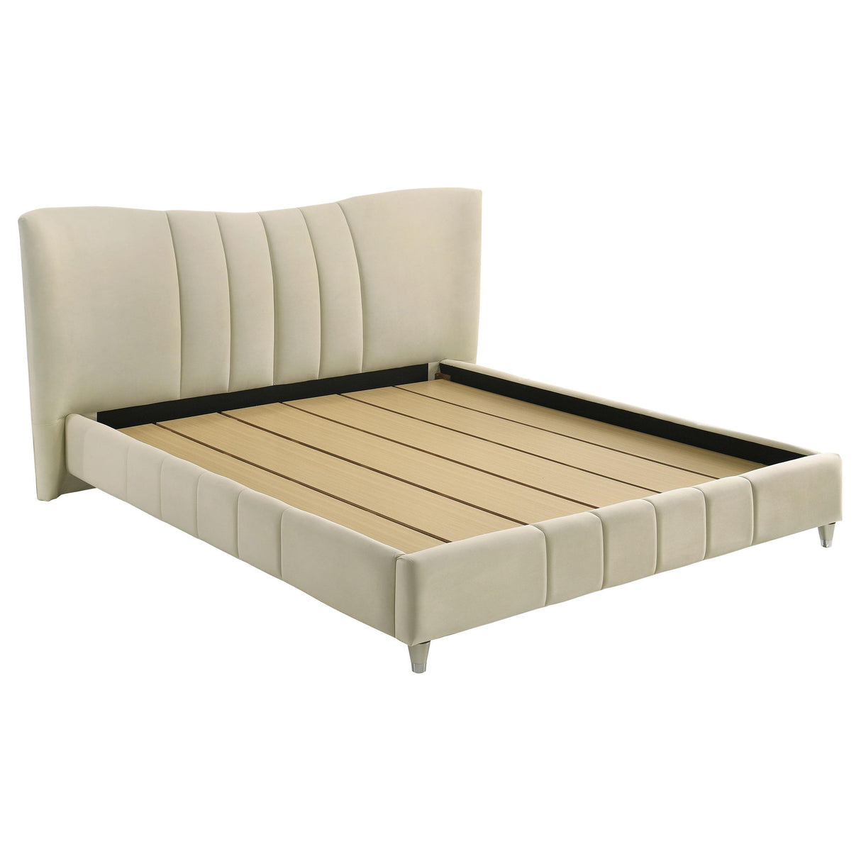 Evelyn Ivory Upholstered Eastern King Panel Platform Bed from Coaster - Luna Furniture