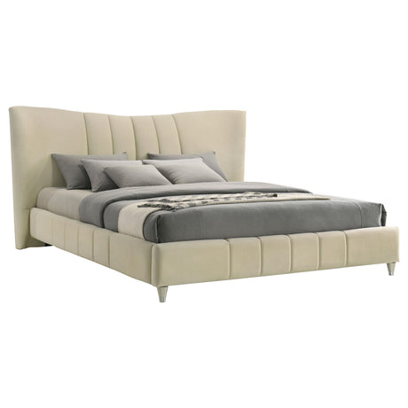 Evelyn Ivory Upholstered Eastern King Panel Platform Bed from Coaster - Luna Furniture