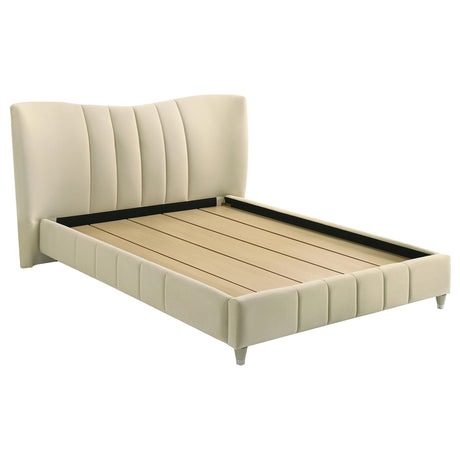 Evelyn Ivory Upholstered Queen Panel Platform Bed from Coaster - Luna Furniture