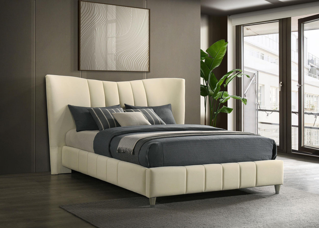 Evelyn Ivory Upholstered Queen Panel Platform Bed from Coaster - Luna Furniture
