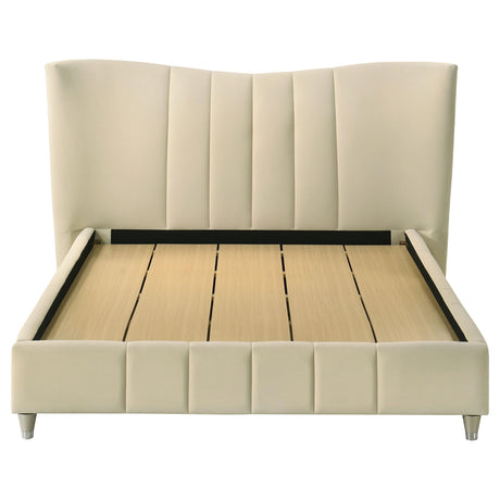 Evelyn Ivory Upholstered Queen Panel Platform Bed from Coaster - Luna Furniture