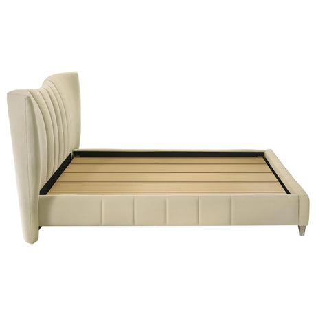 Evelyn Ivory Upholstered Queen Panel Platform Bed from Coaster - Luna Furniture