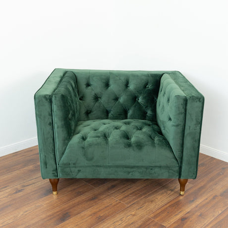 Houston Dark Green Velvet Tufted Back Lounge Chair from Ashcroft Furniture - Luna Furniture