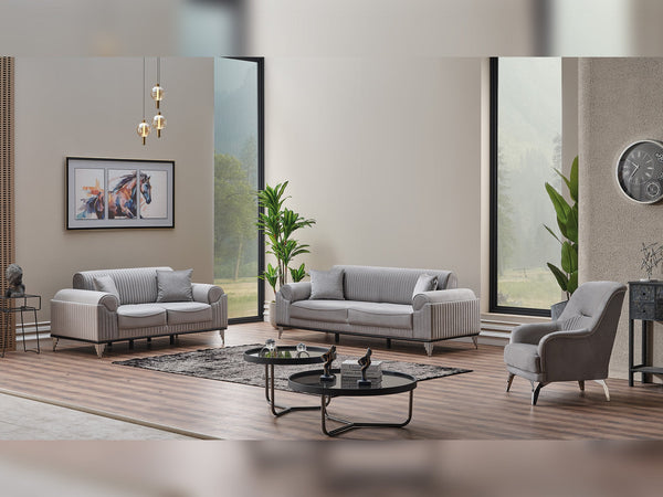 Everest 3-pieces (Sofa & Loveseat & Chair) Livingroom Set in Light Grey