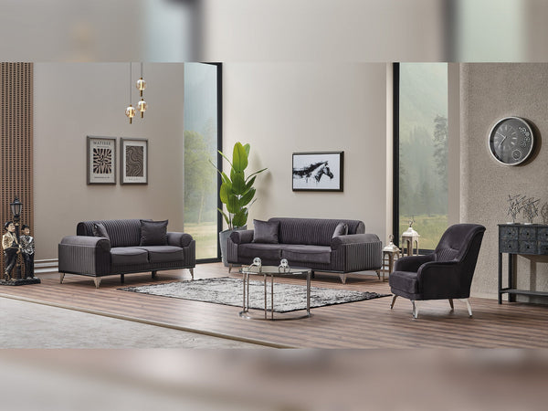 Everest 3-pieces (Sofa & Loveseat & Chair) Livingroom Set in Grey