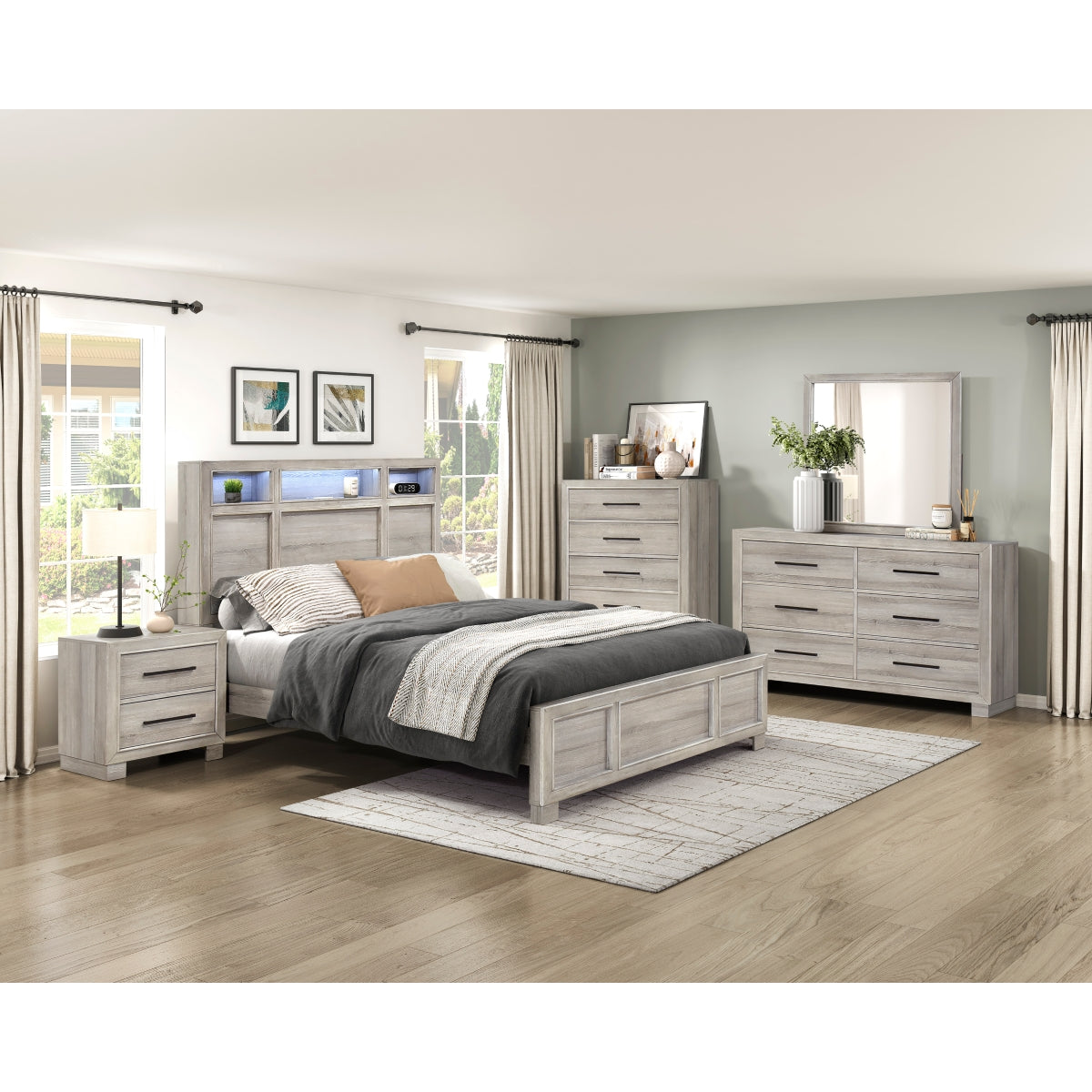 Everett Gray Bookcase Panel Bedroom Set Everett Gray Bookcase Panel Bedroom Set