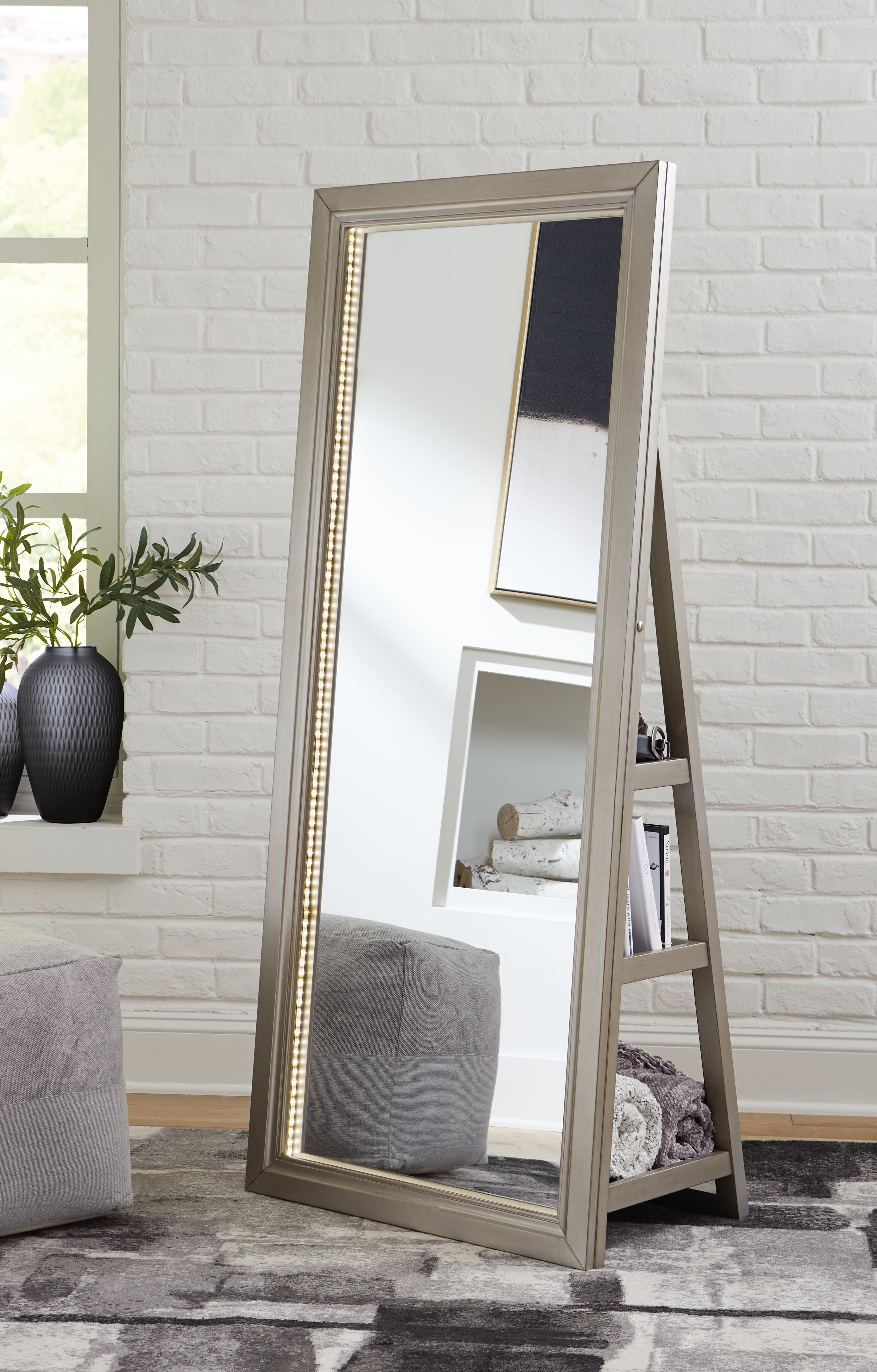 Ashley Evesen Champagne Floor Standing Mirror with Storage – Luna